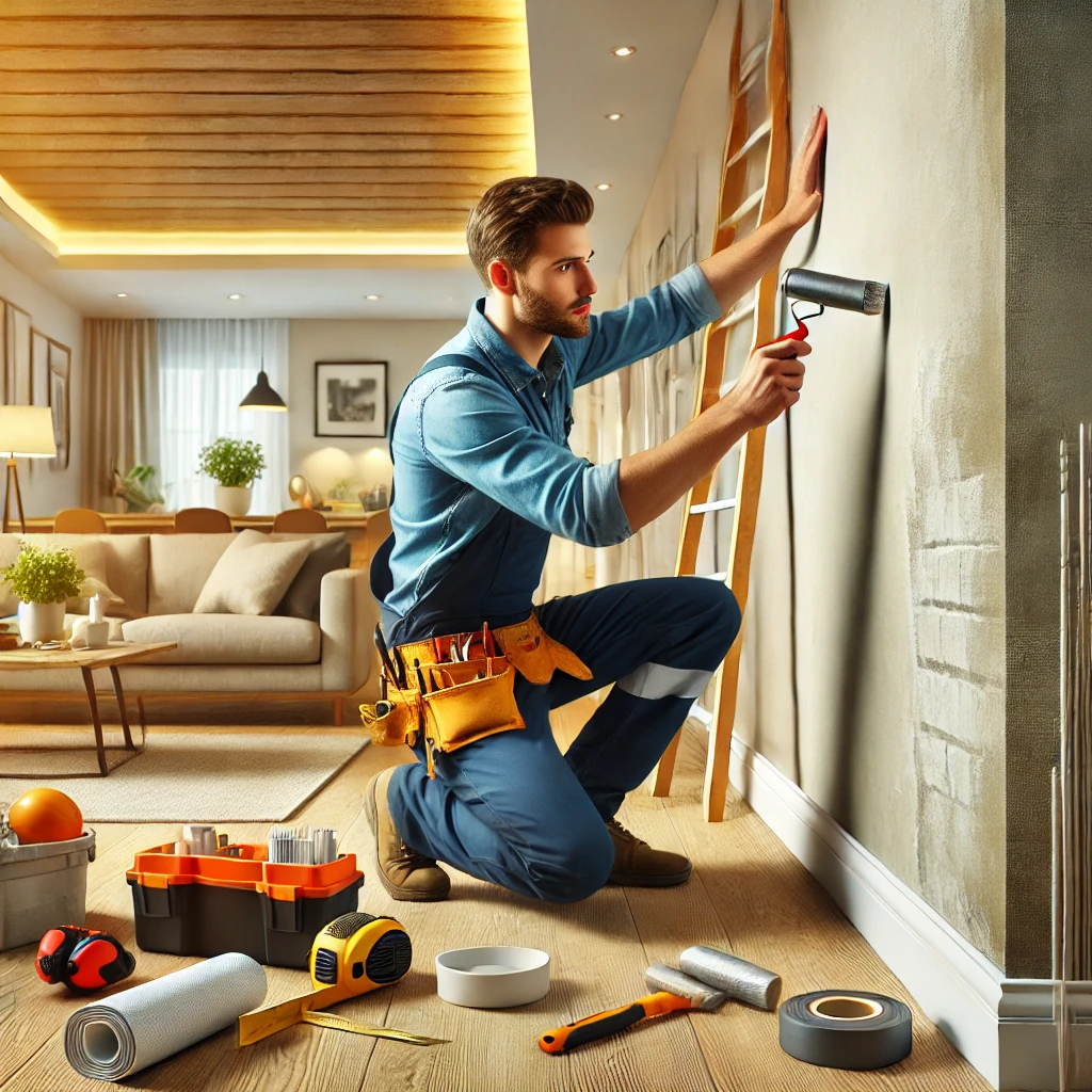 Handyman performing general property maintenance, repairing a home interior in Haverhill