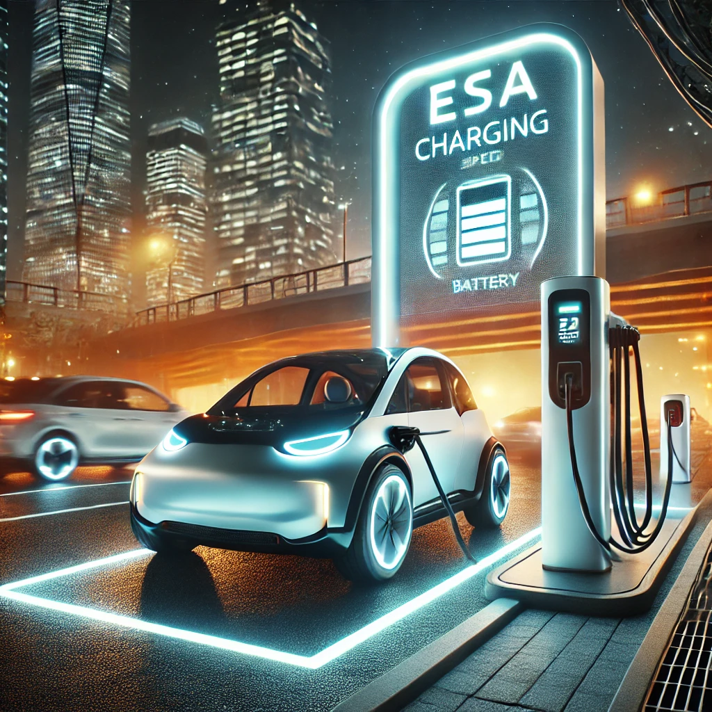 An illustrated infographic displaying various EV charging solutions, including home chargers, public charging stations, and commercial fleet charging. Different charging speeds and energy sources are highlighted.