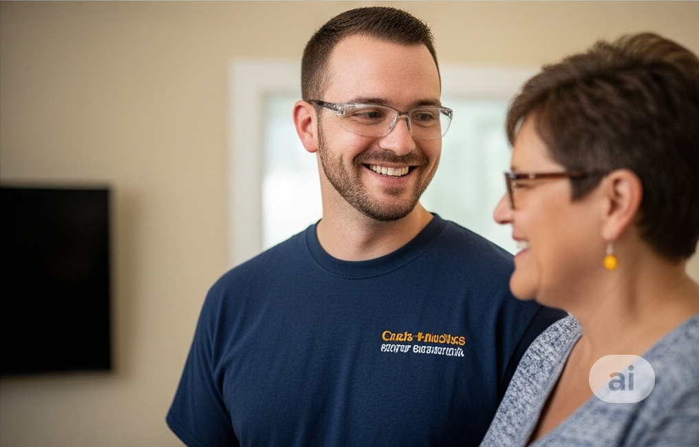 Close-up of a technician testing a circuit with a multimeter.