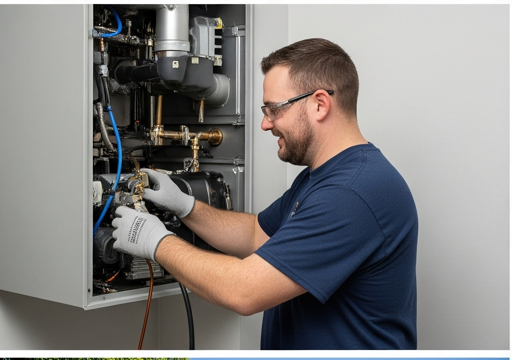 Electrician wiring a new socket in a residential kitchen.