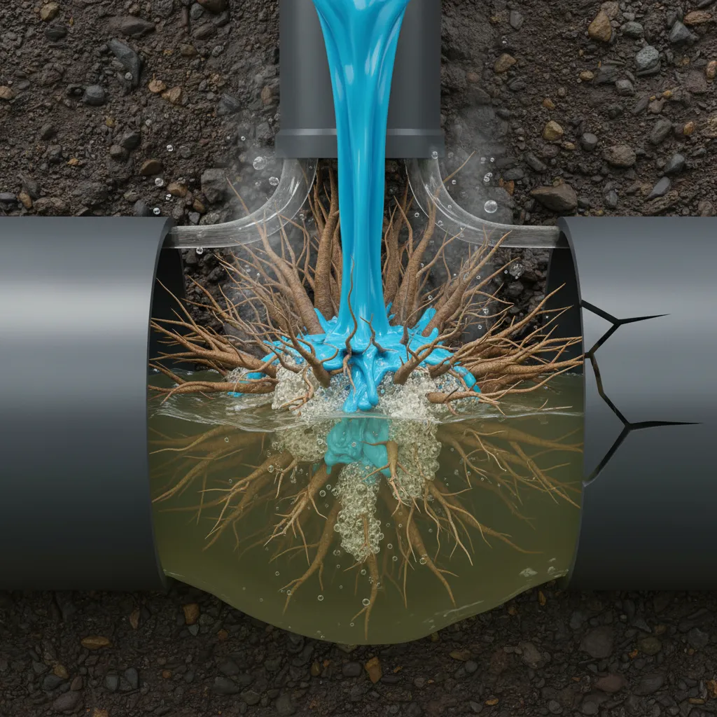 Drain cleaner removing roots from an outdoor drain