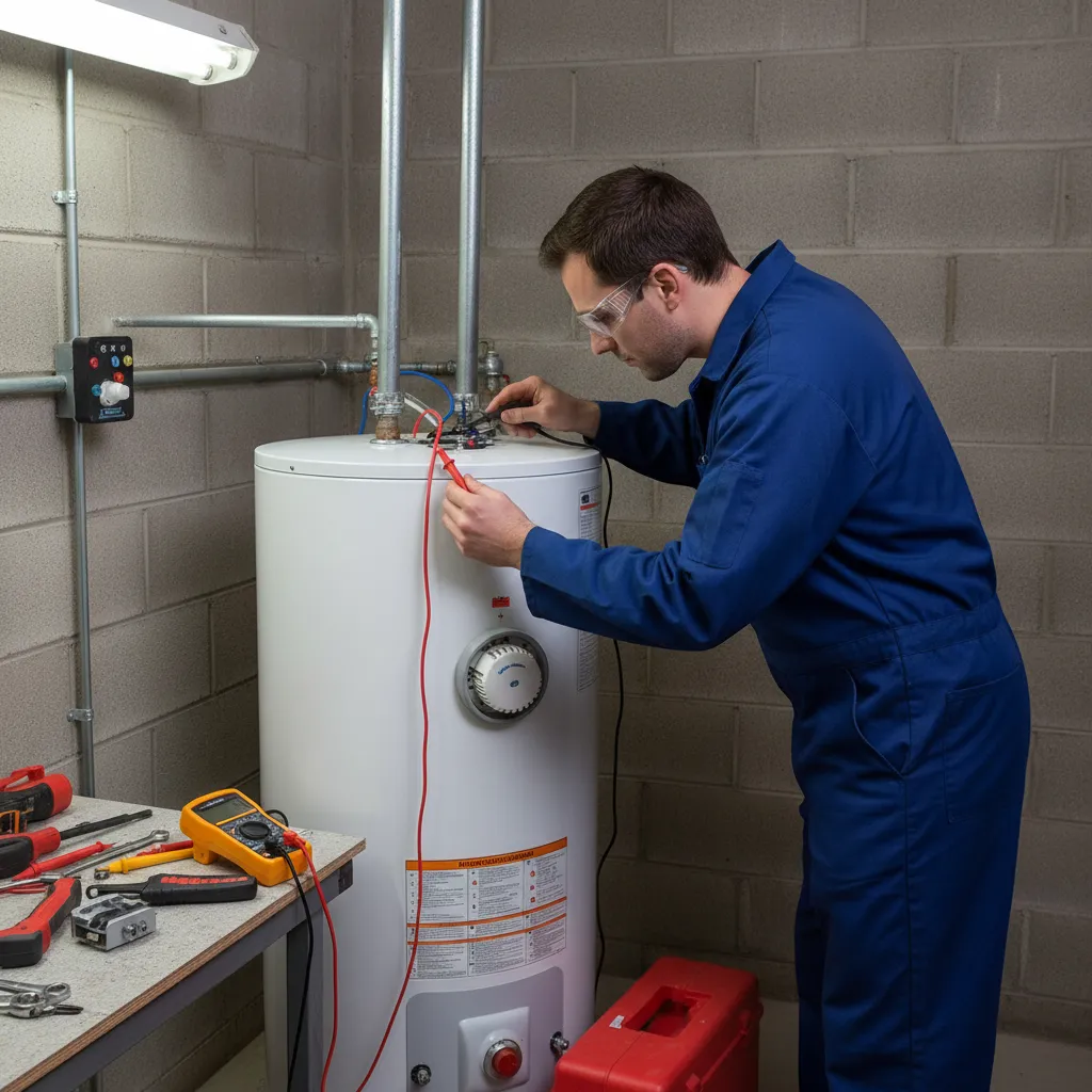 Electric water heater undergoing thermostat test