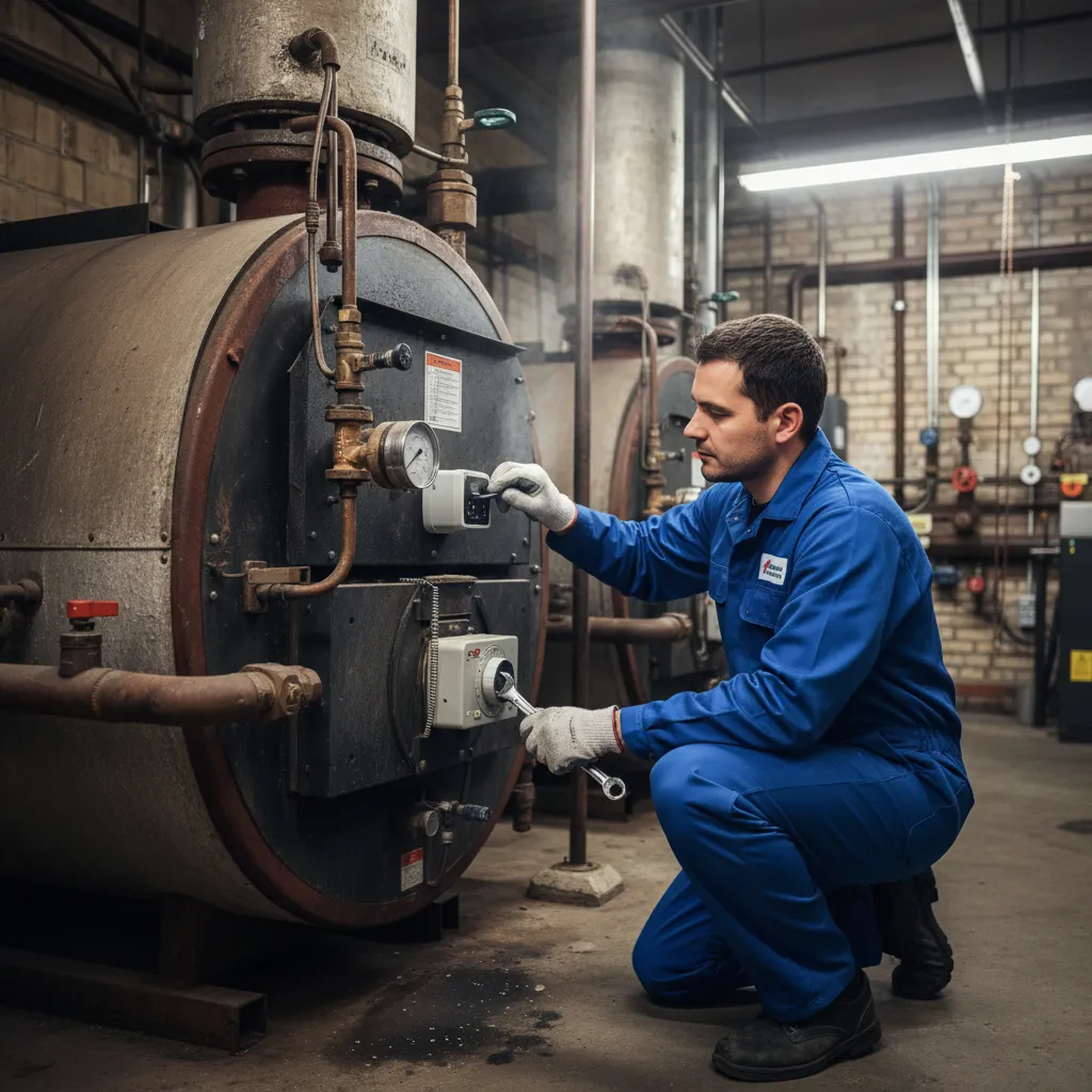 Engineer adjusting a boiler thermostat in a Bury St Edmunds home