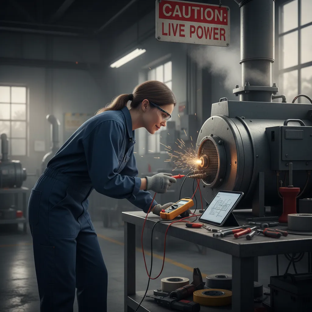 Engineer performing final test after water heater repair