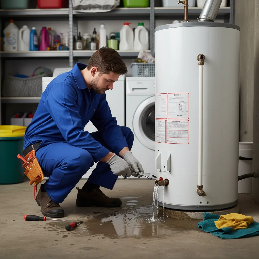 Engineer repairing water heater