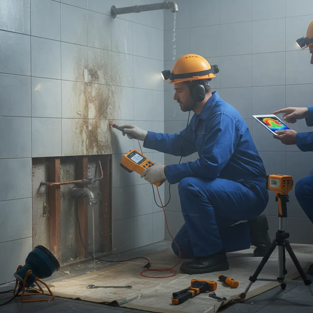 Thermal Imaging Leak Detection expert checking tiles with sensors