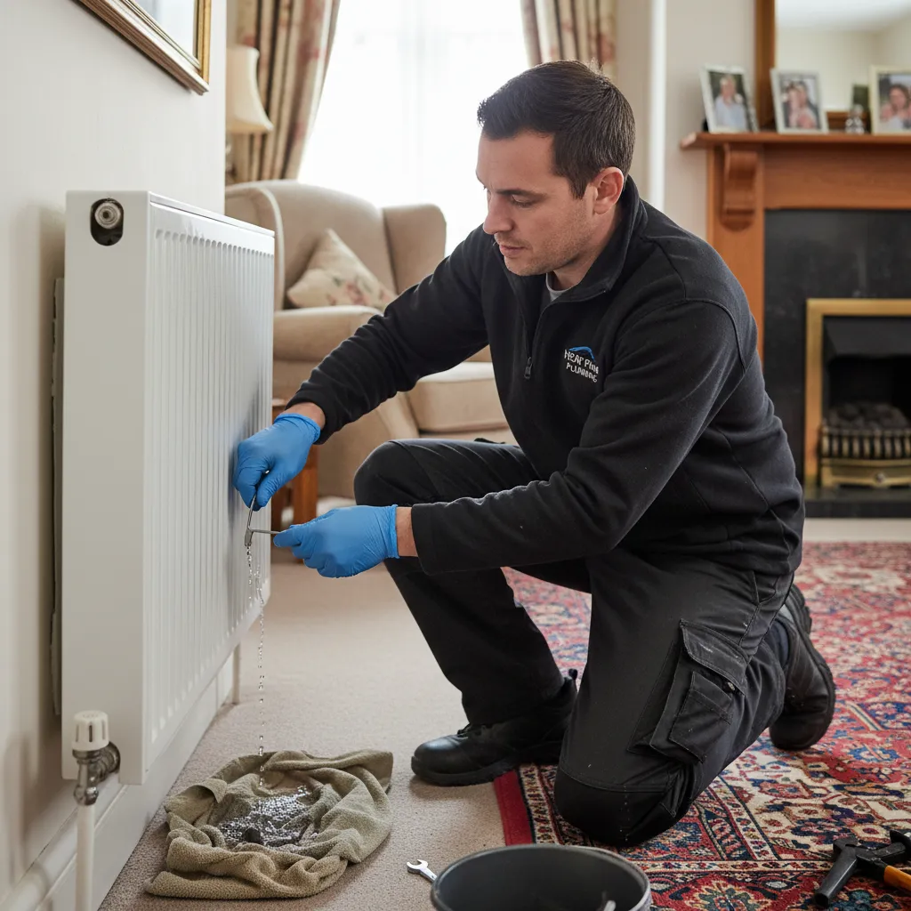 Heating engineer performing power flushing