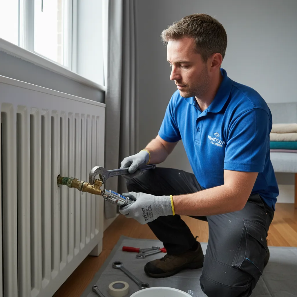 AnglianPHE Ltd engineer fixing a radiator
