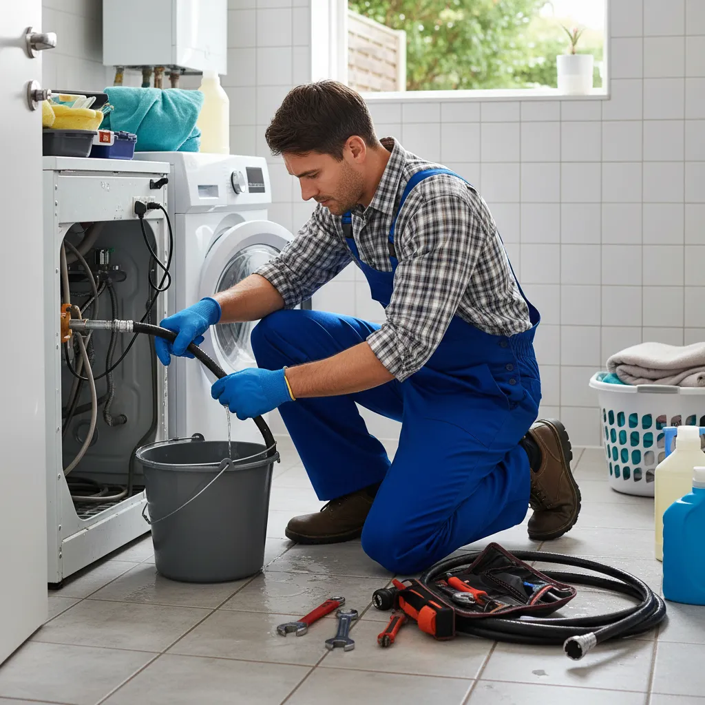 Plumber repairing external pipe