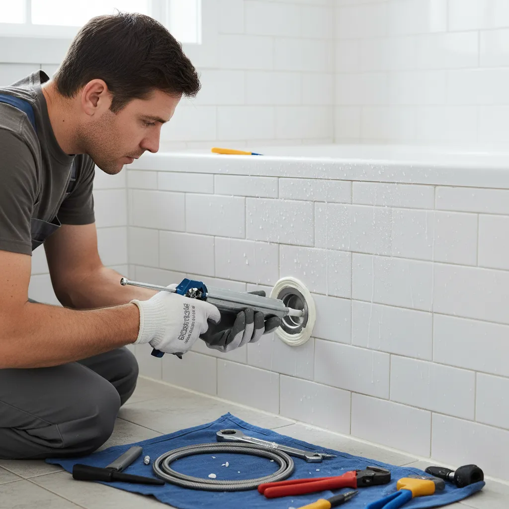 Bathroom Leak Detection plumber sealing bathtub drain