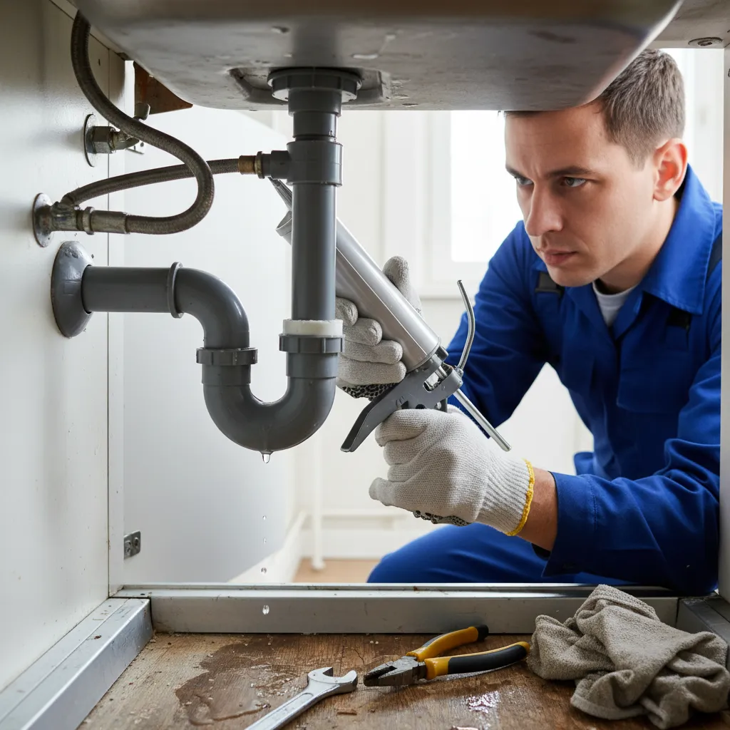 Emergency plumber fixing a leak