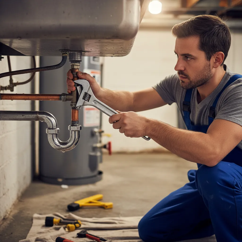 Plumber tightening compression fittings