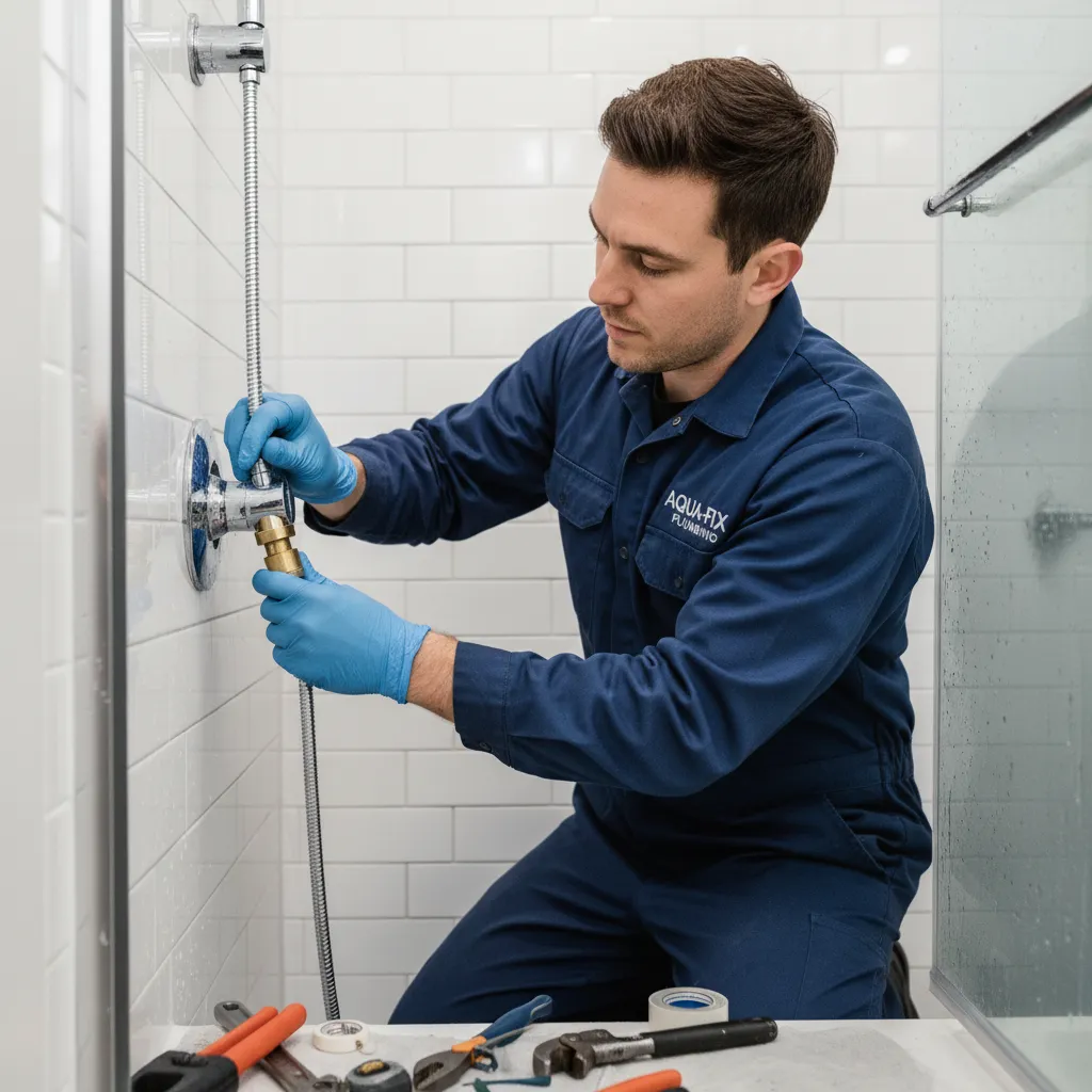 Plumber repairing a shower diverter valve