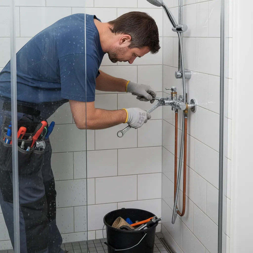 Emergency plumber installing a shower diverter in Harkstead