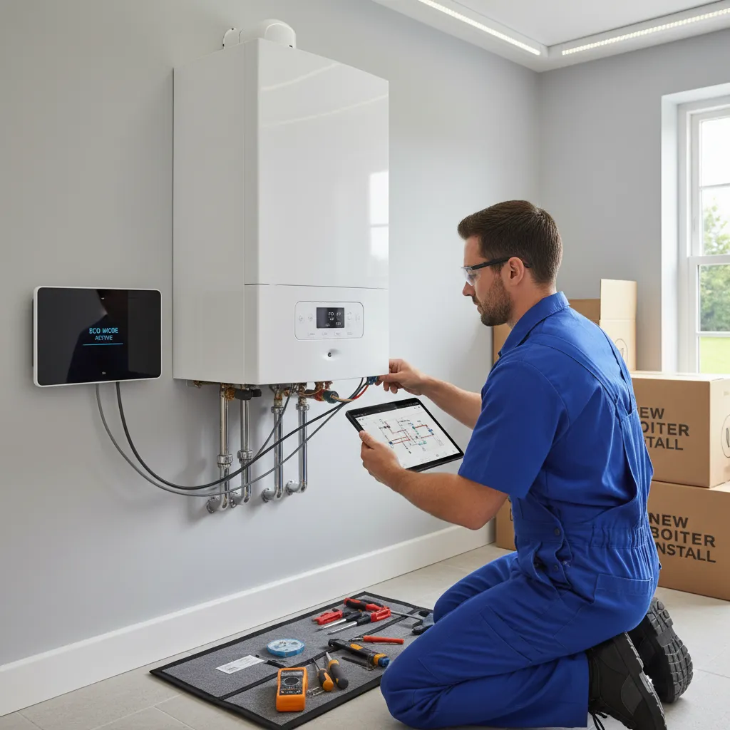 Technician installing smart controls near King's College