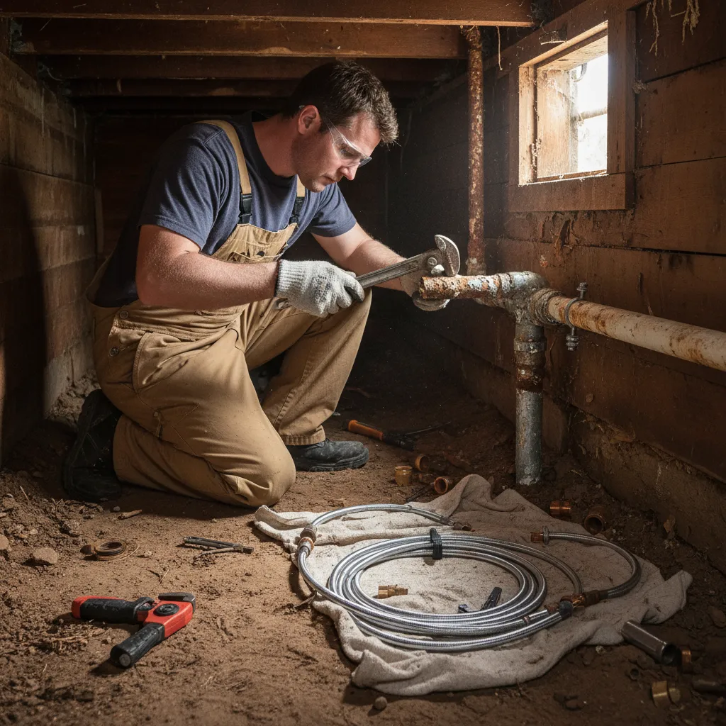 Plumber replacing old pipes