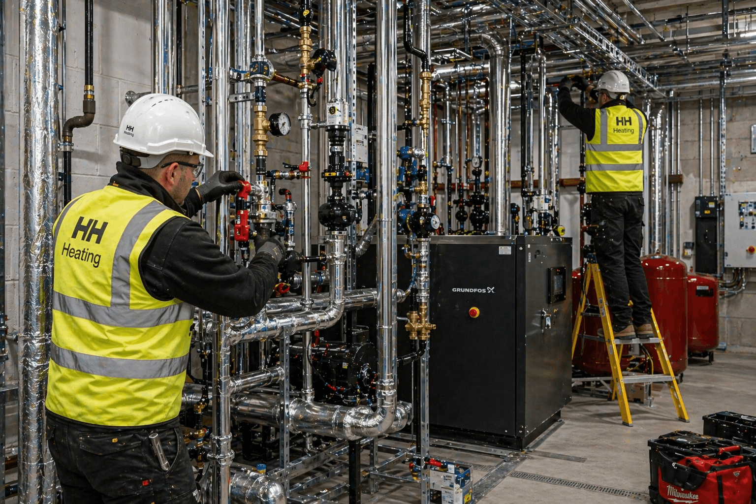 Commercial boiler installation in progress at Great Dunmow business premises by Gas Safe engineer