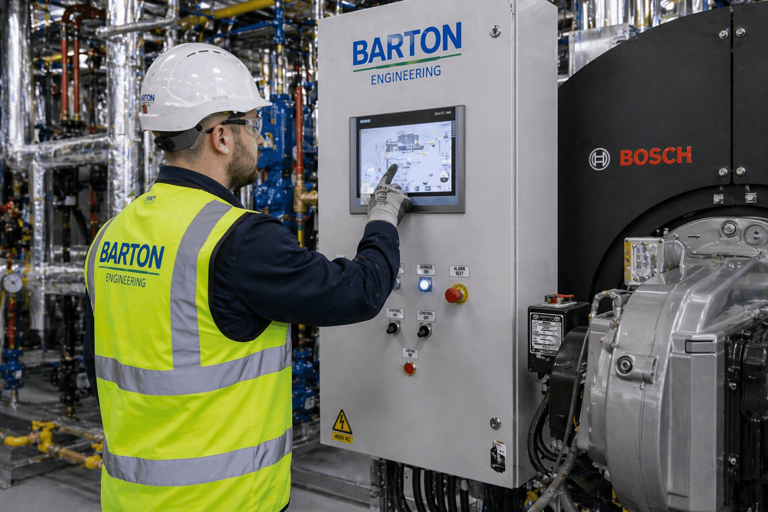 Commercial boiler control panel setup and programming for Braintree business heating system installation