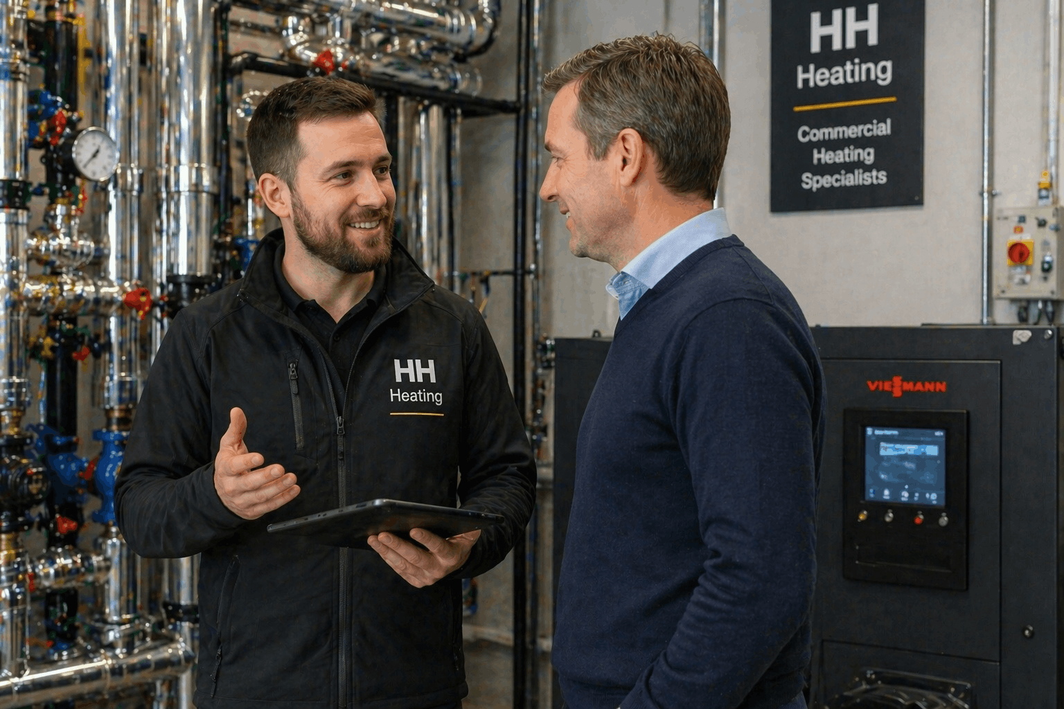 Client consultation for commercial boiler installation project in Halstead Essex