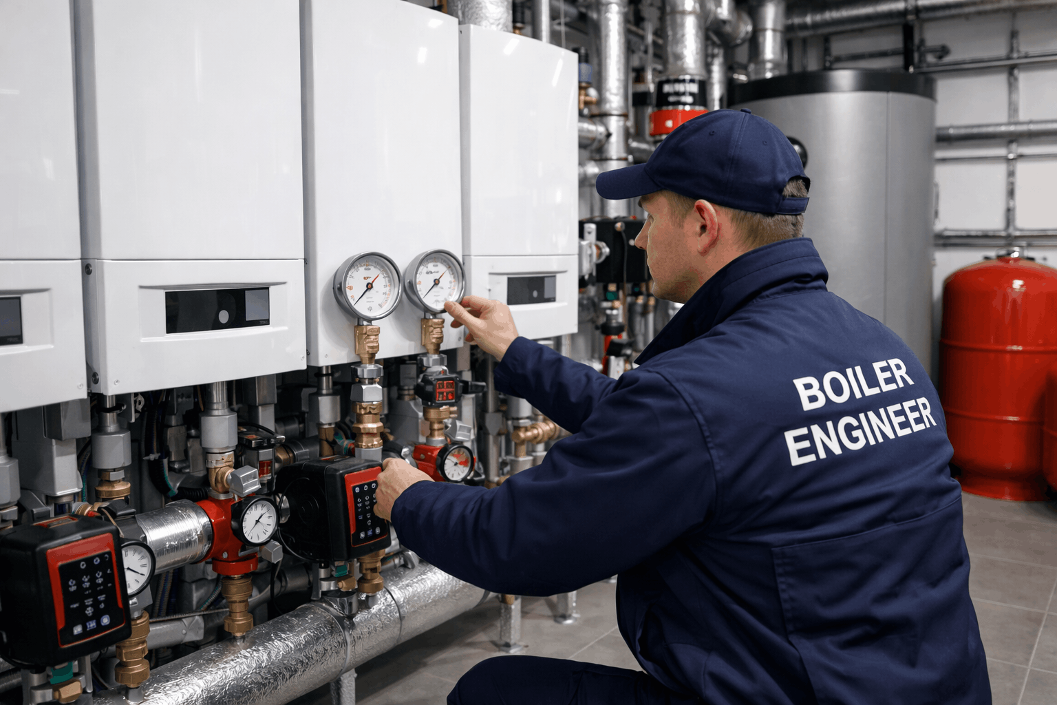 Commercial boiler pressure monitoring and diagnostic testing during repair service in Sudbury by Gas Safe engineer