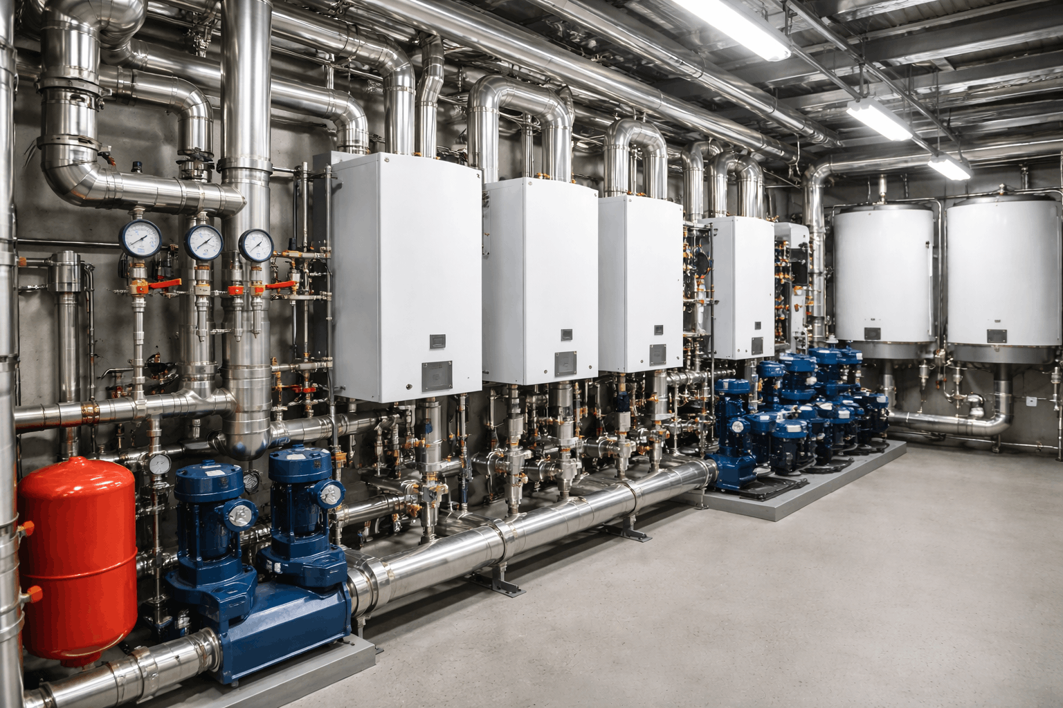 Modern commercial boiler facility room installation in Braintree business premises