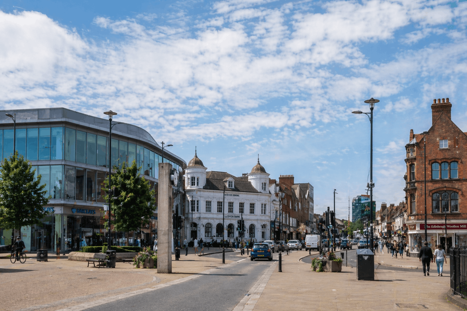 Braintree town centre commercial overview showing diverse business properties requiring hot water solutions