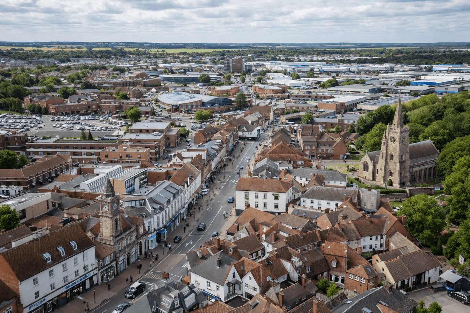 Braintree commercial urban landscape showing business premises served by Anglian PHE Ltd