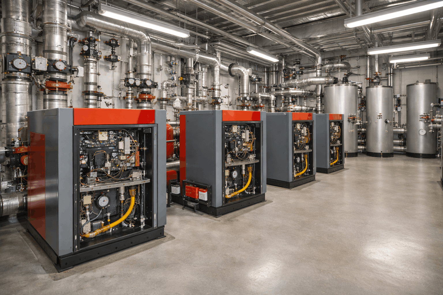Commercial plant room with industrial boiler system in Bury St Edmunds business facility