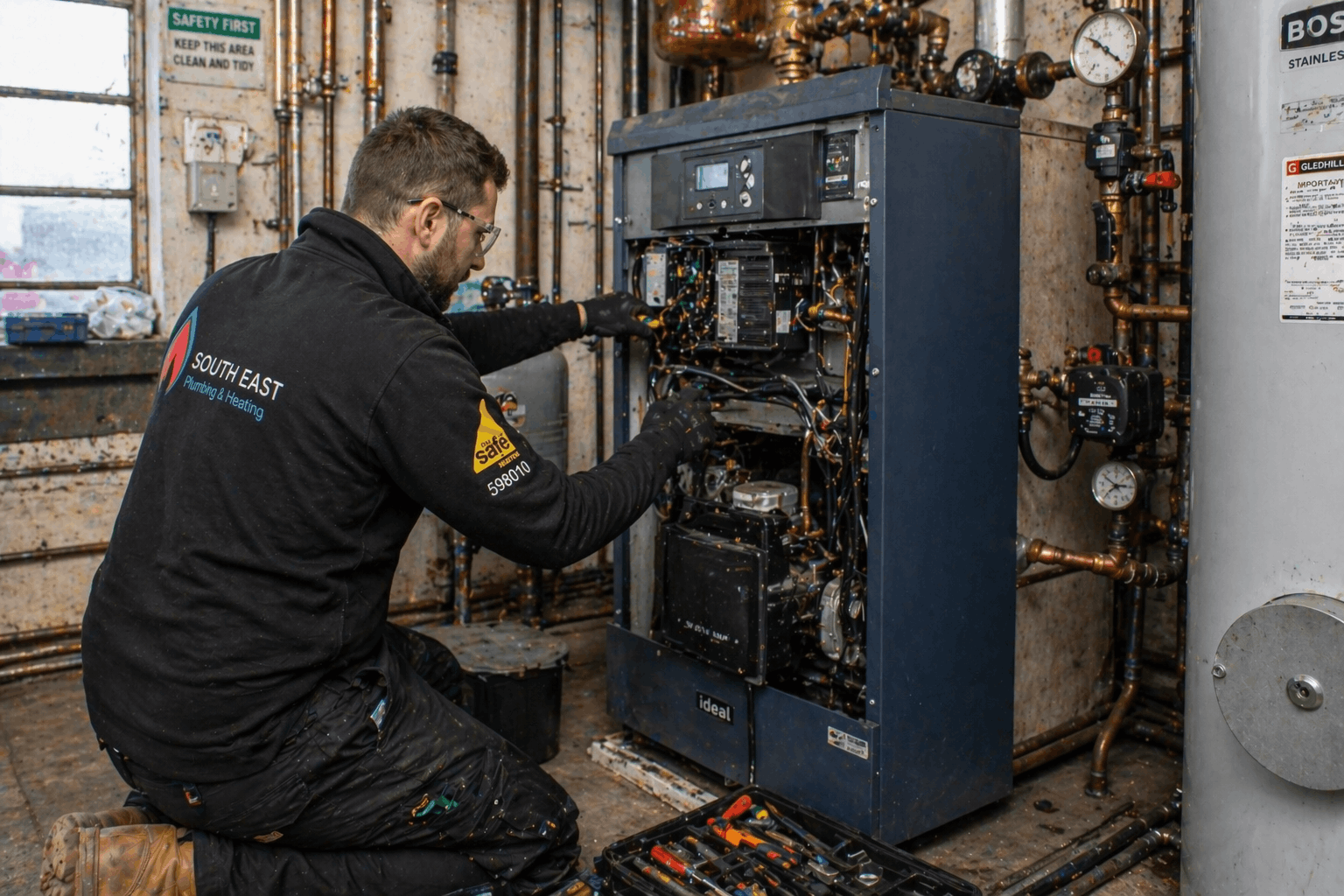 Commercial boiler replacement project underway at business premises in Bury St Edmunds by Gas Safe registered engineers