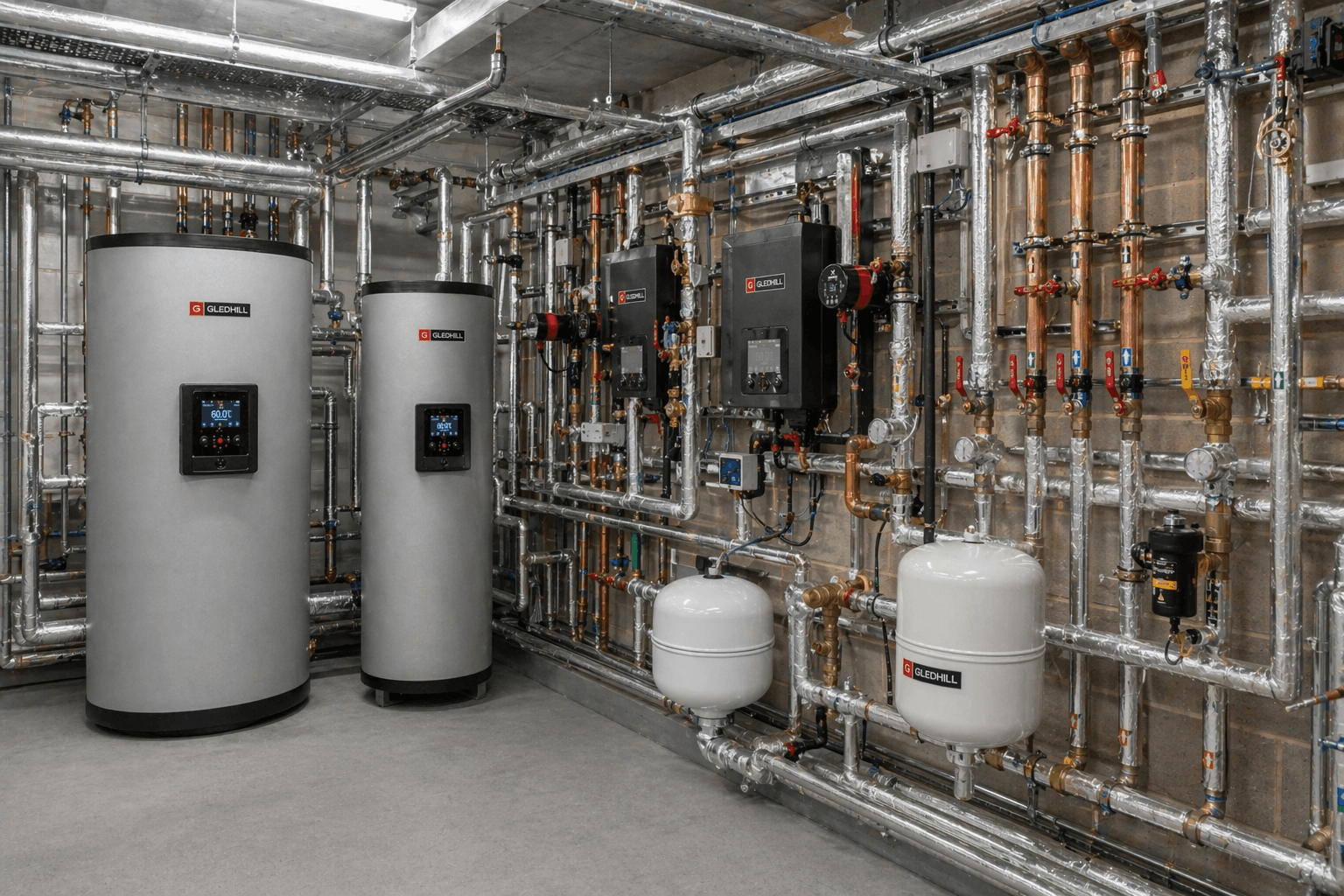 Newly installed commercial hot water system with modern controls in Bury St Edmunds business premises