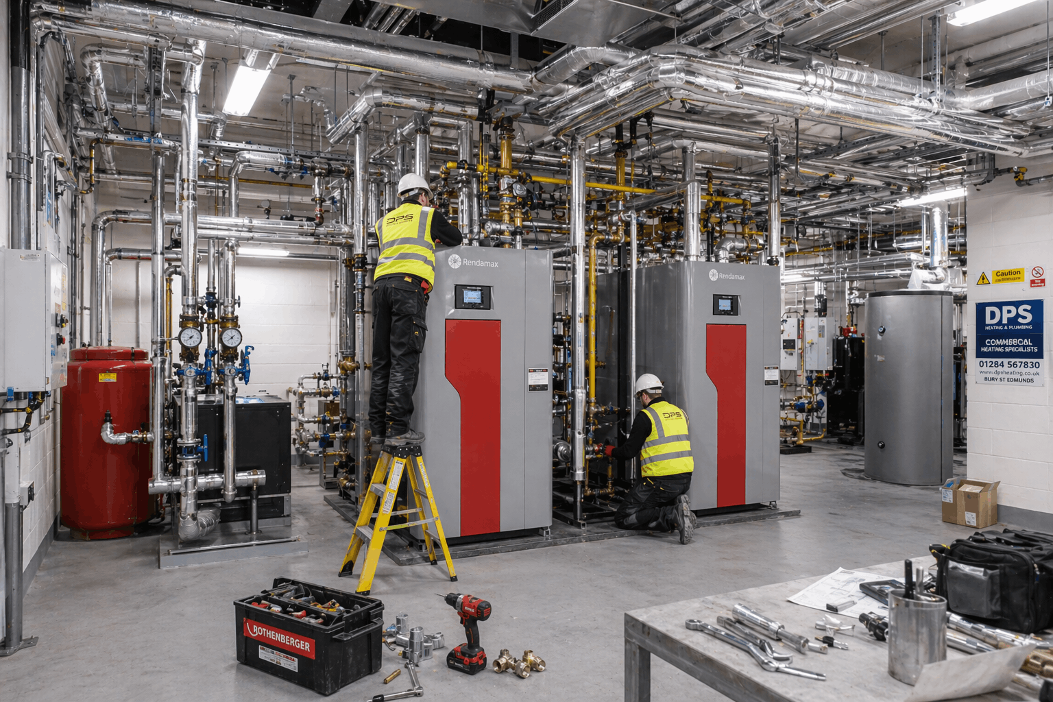 Commercial boiler plant room installation in Bury St Edmunds industrial property