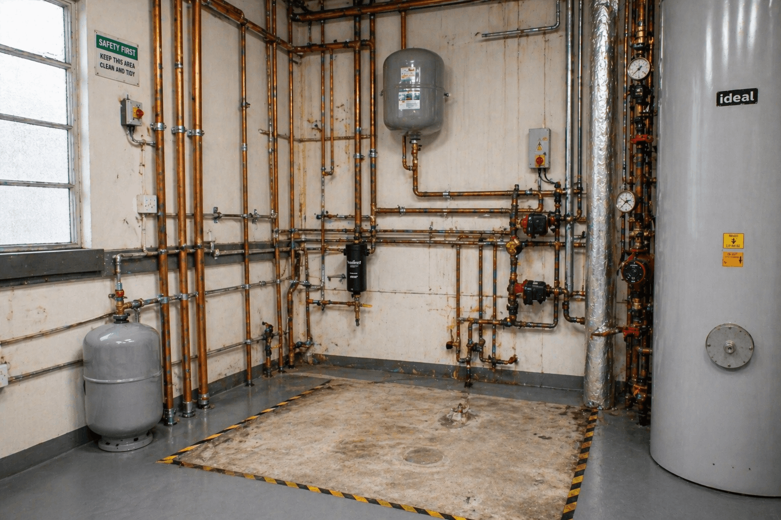Modern commercial boiler plant room setup completed by Anglian PHE engineers in Bury St Edmunds facility