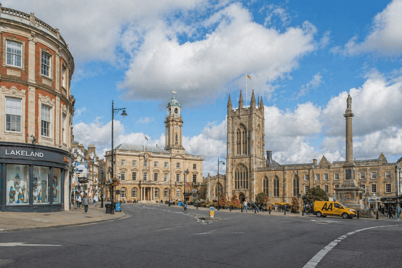 Bury St Edmunds commercial district overview showing businesses served by Anglian PHE hot water services