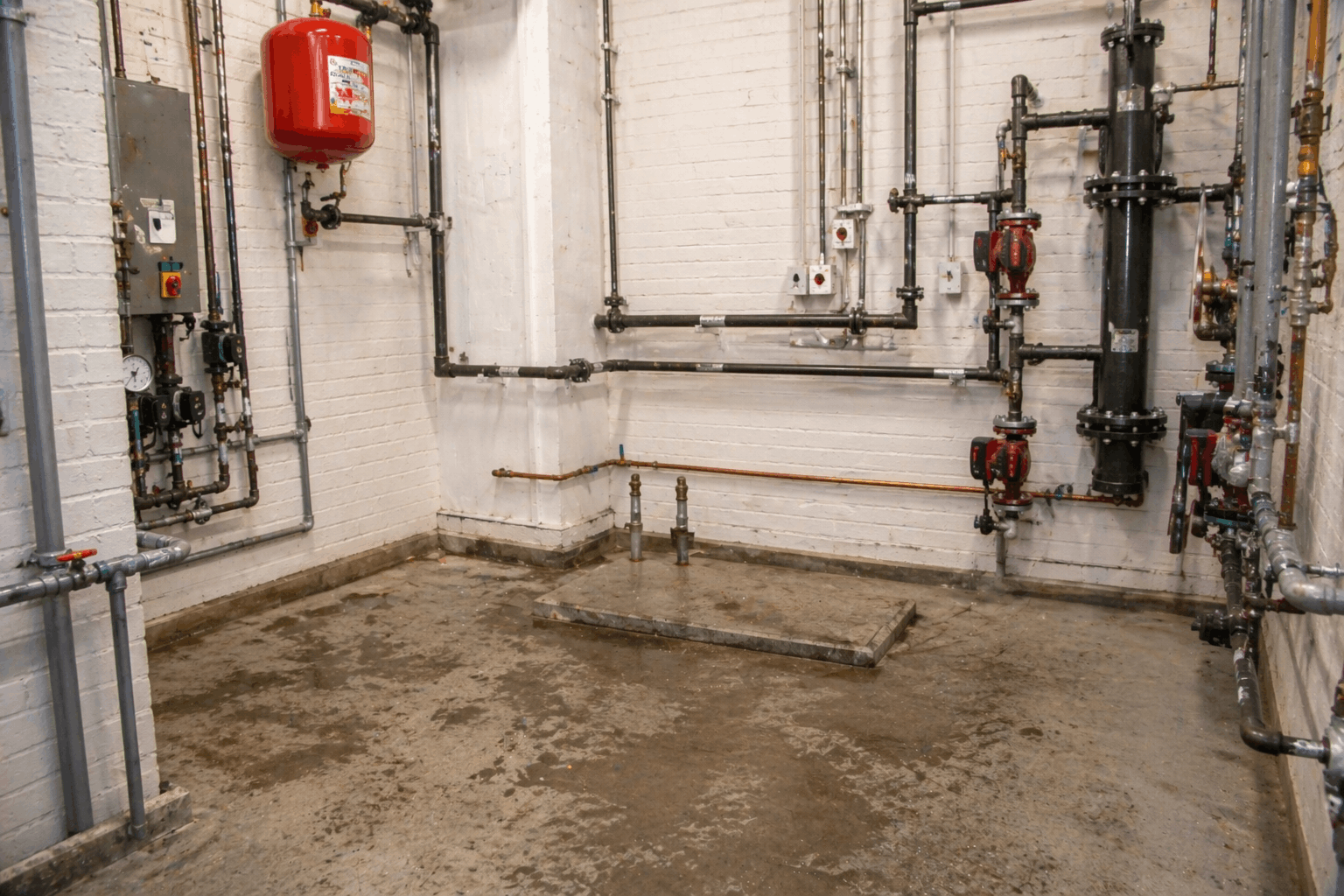 Commercial boiler replacement site preparation at Colchester business property showing professional installation standards