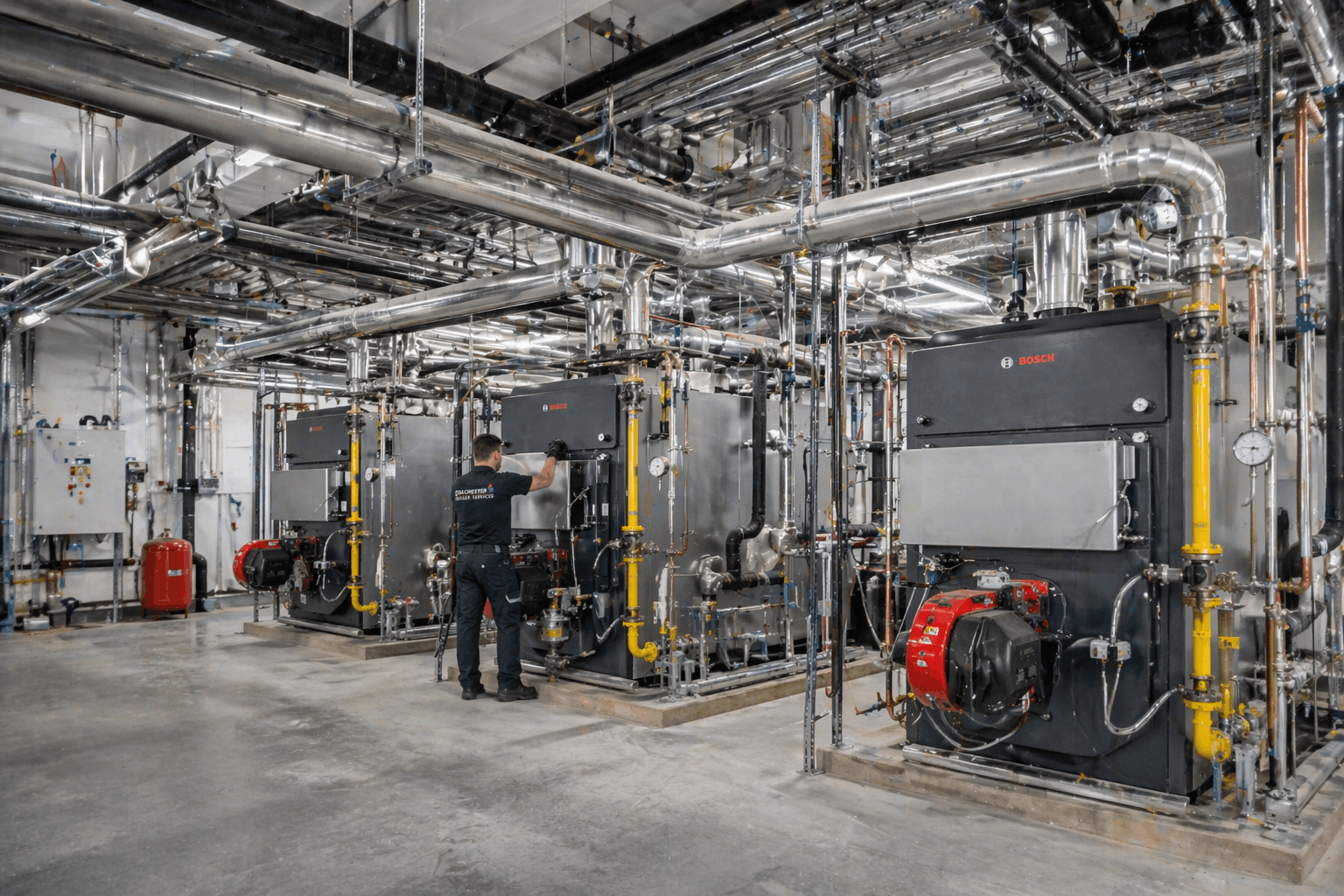 Commercial heating plant installation underway in Colchester industrial facility