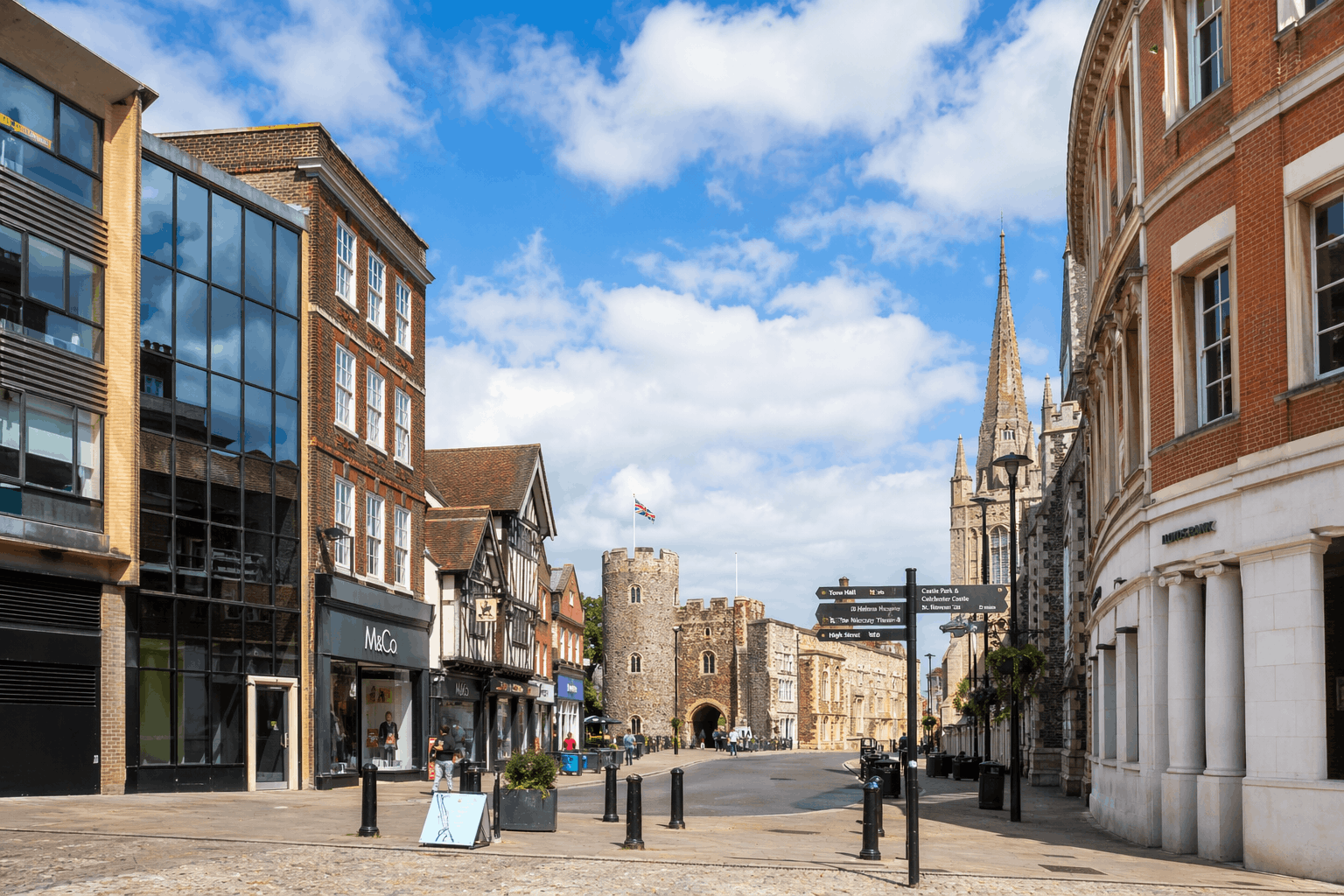 Colchester town centre commercial area served by Anglian PHE commercial heating engineers