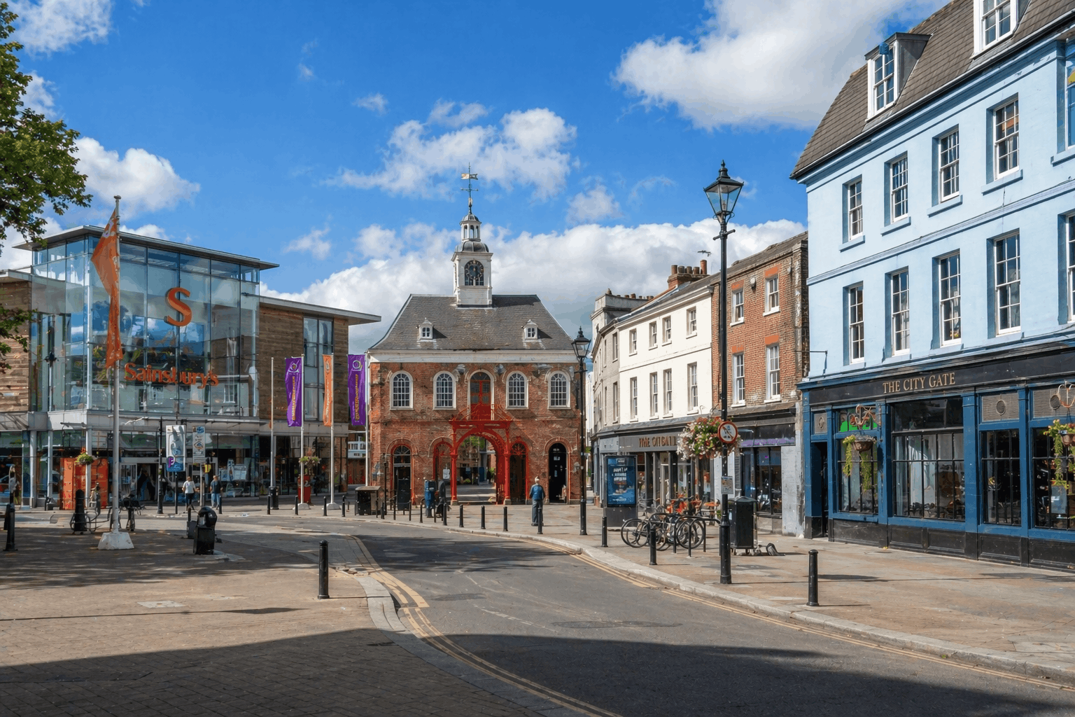 Colchester town centre commercial district where Anglian PHE provides hot water system services