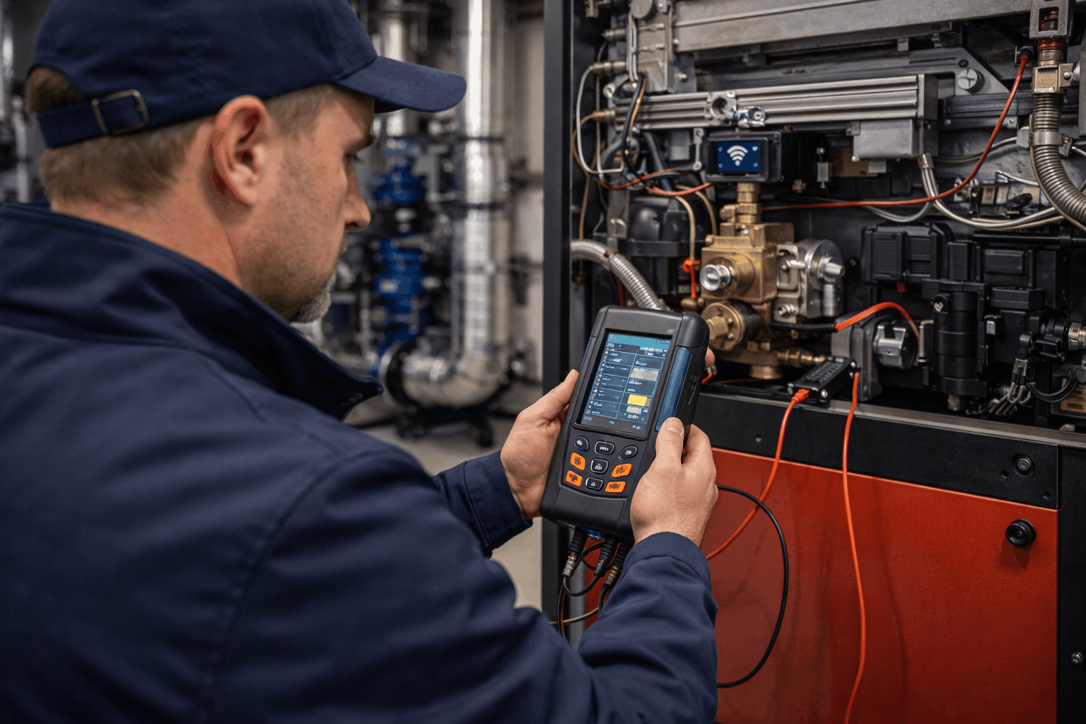 Detailed commercial boiler analysis and diagnostic work using professional testing equipment in Saffron Walden