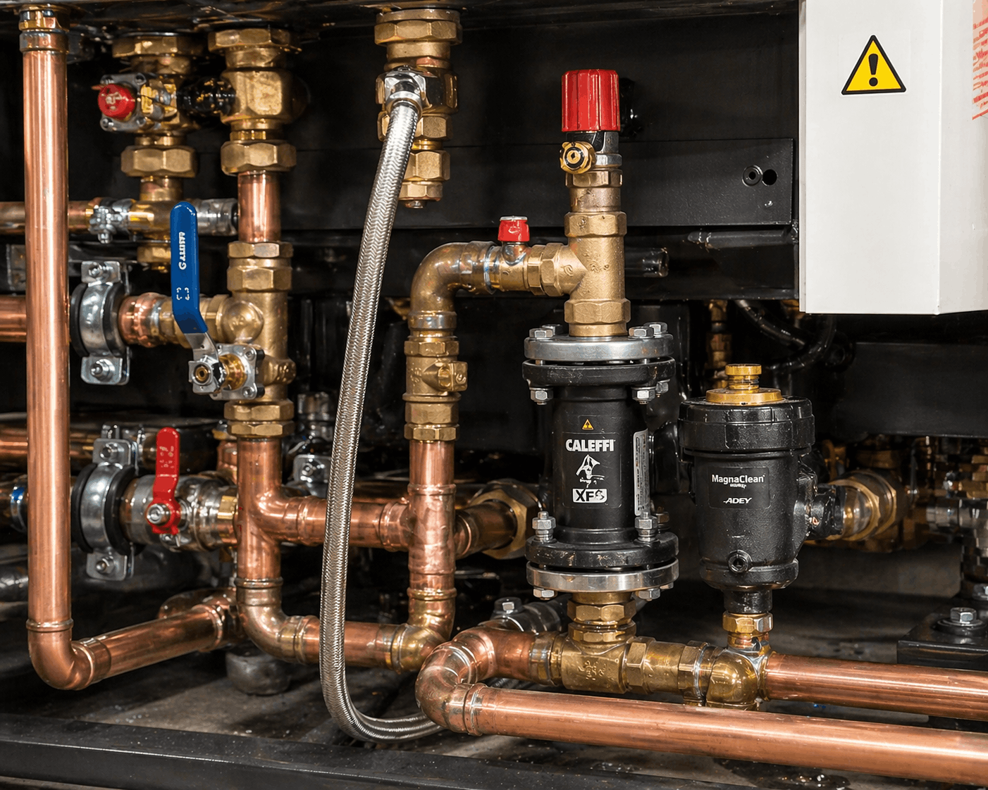 Commercial heating system connection work by certified engineer during boiler replacement project in Sudbury