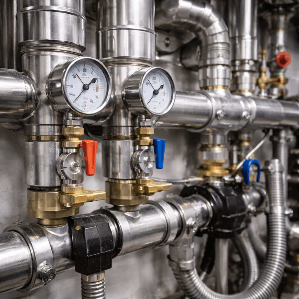 Detailed view of commercial heating pipework and connections during professional repair service in Haverhill