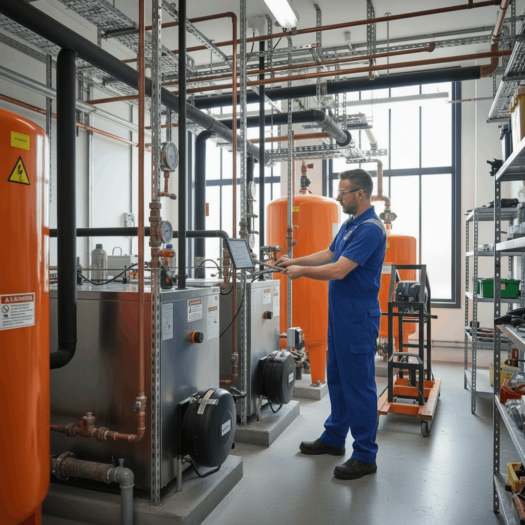 Commercial hot water cylinder installation in Great Dunmow business premises by Gas Safe registered engineer
