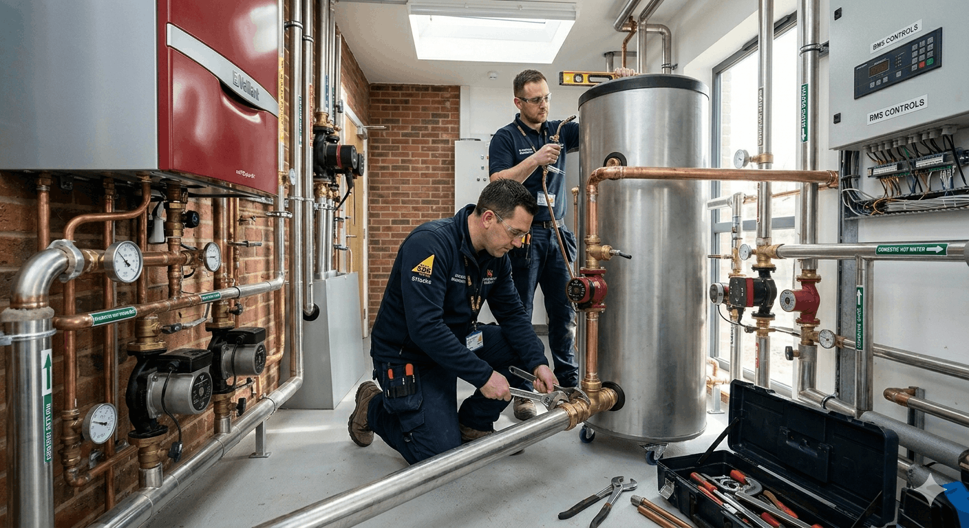 Commercial hot water cylinder installation in Newmarket business premises by Gas Safe registered engineers