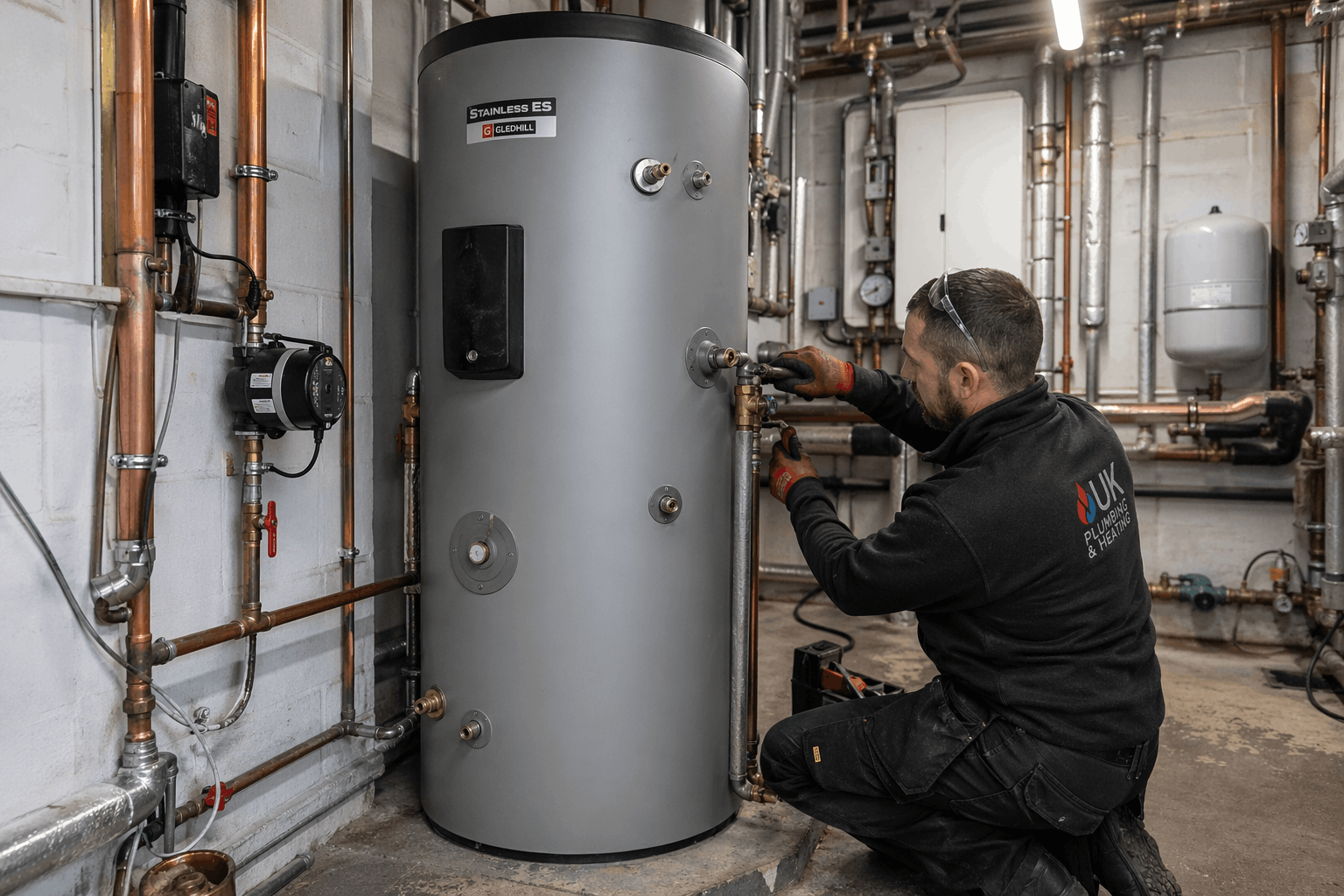 Commercial hot water cylinder setup installation in Cambridge by certified engineers