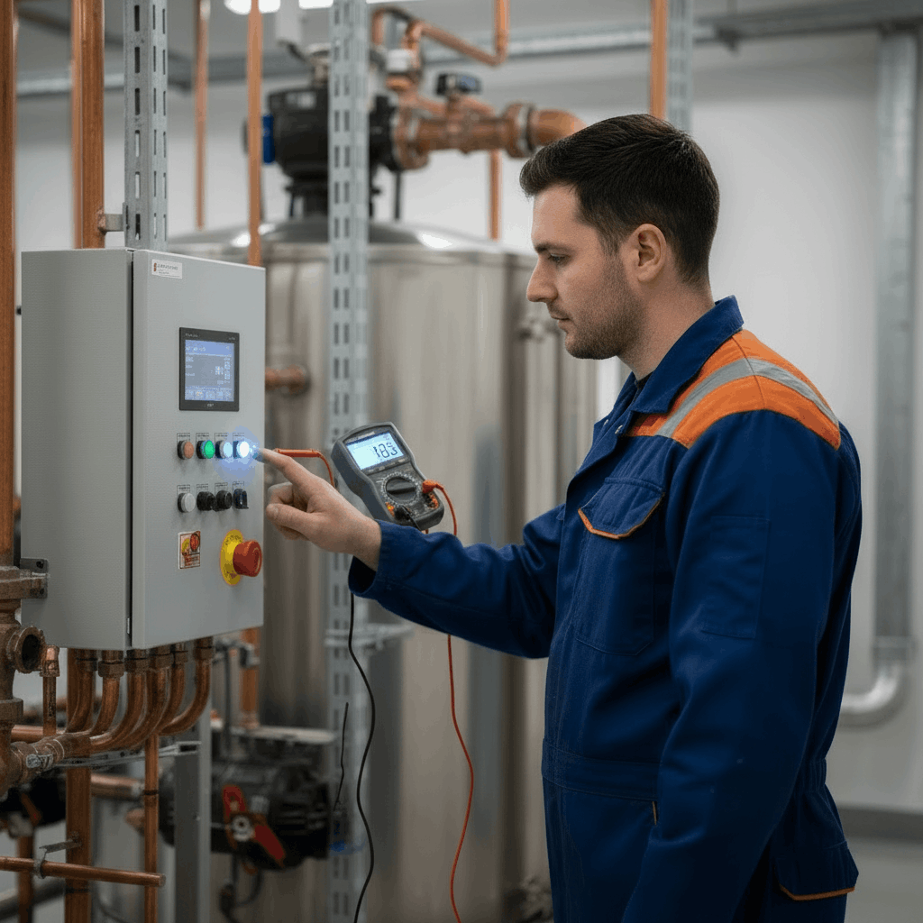 Commercial hot water system diagnostics and testing equipment in Halstead business premises