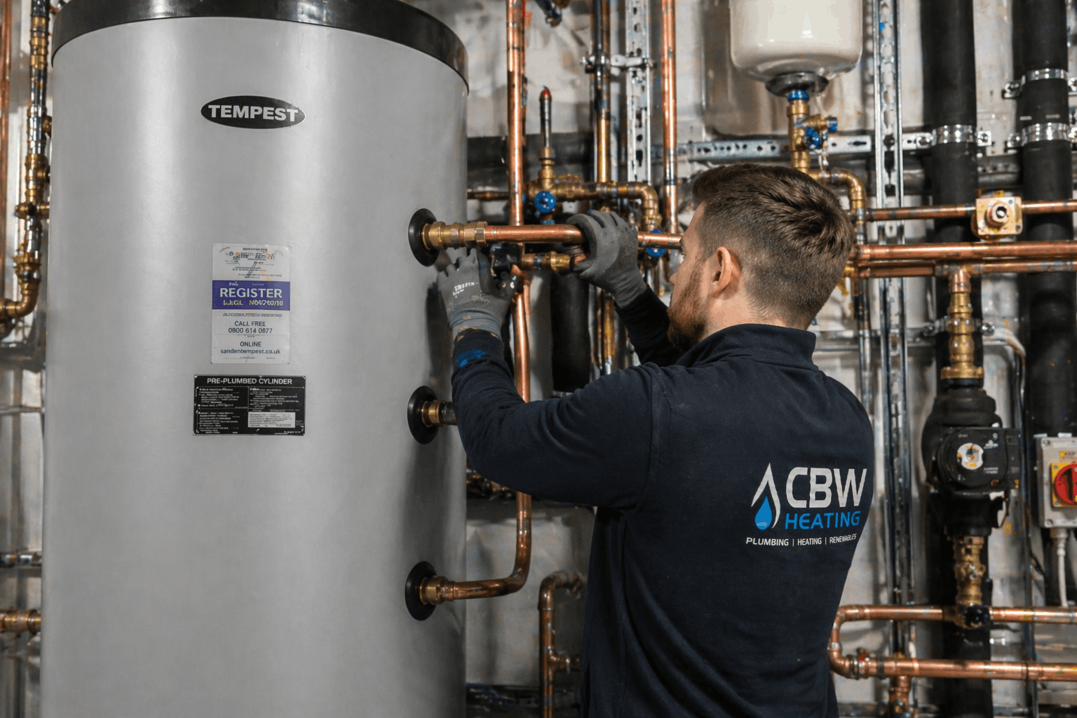 Commercial water cylinder installation by Gas Safe engineers for Colchester business client