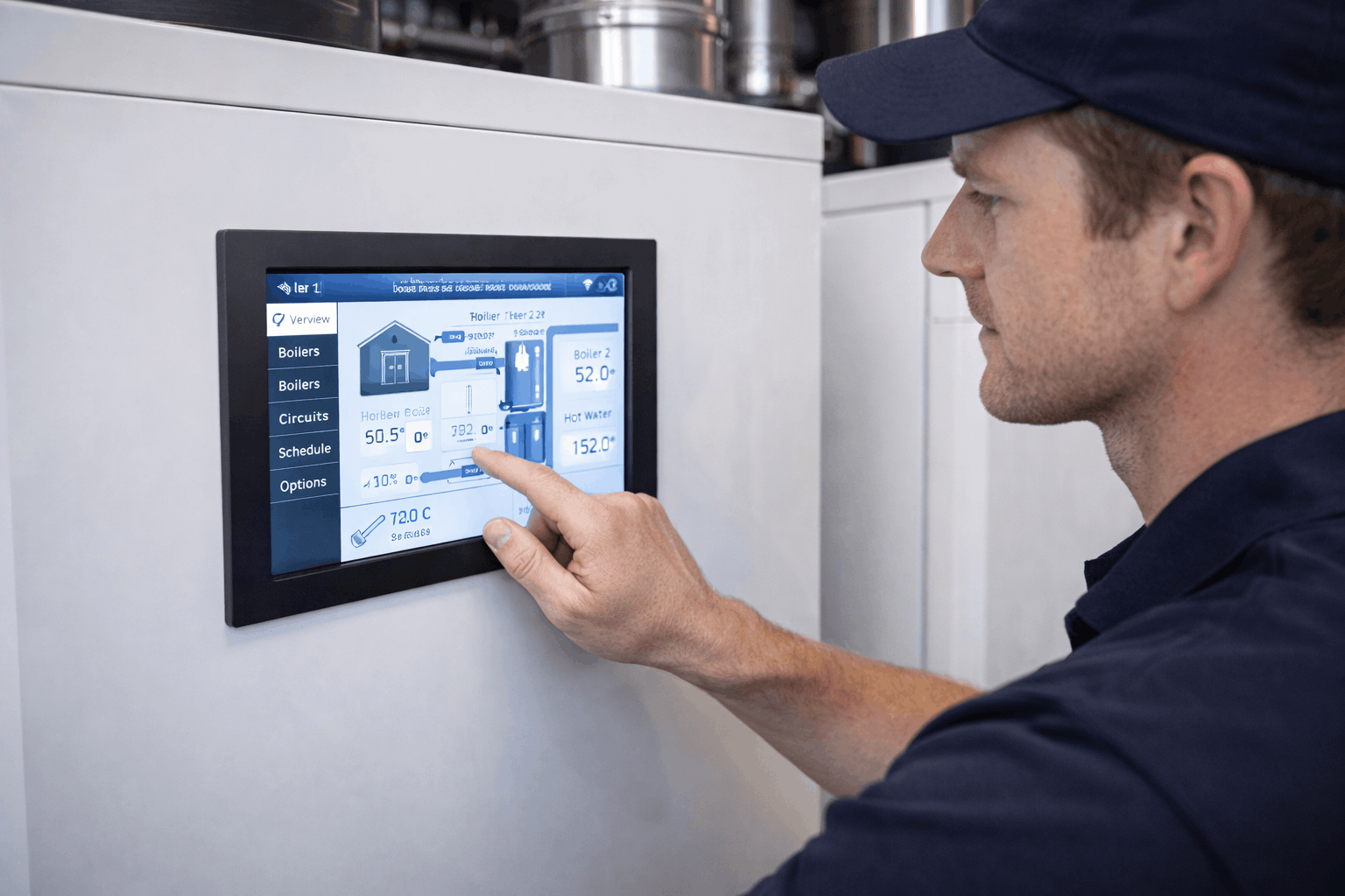 Digital building management system interface controlling commercial heating in Cambridge office building
