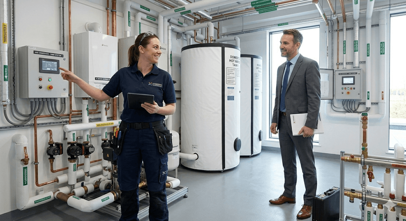 Professional consultation for commercial hot water system upgrade at Saffron Walden commercial property