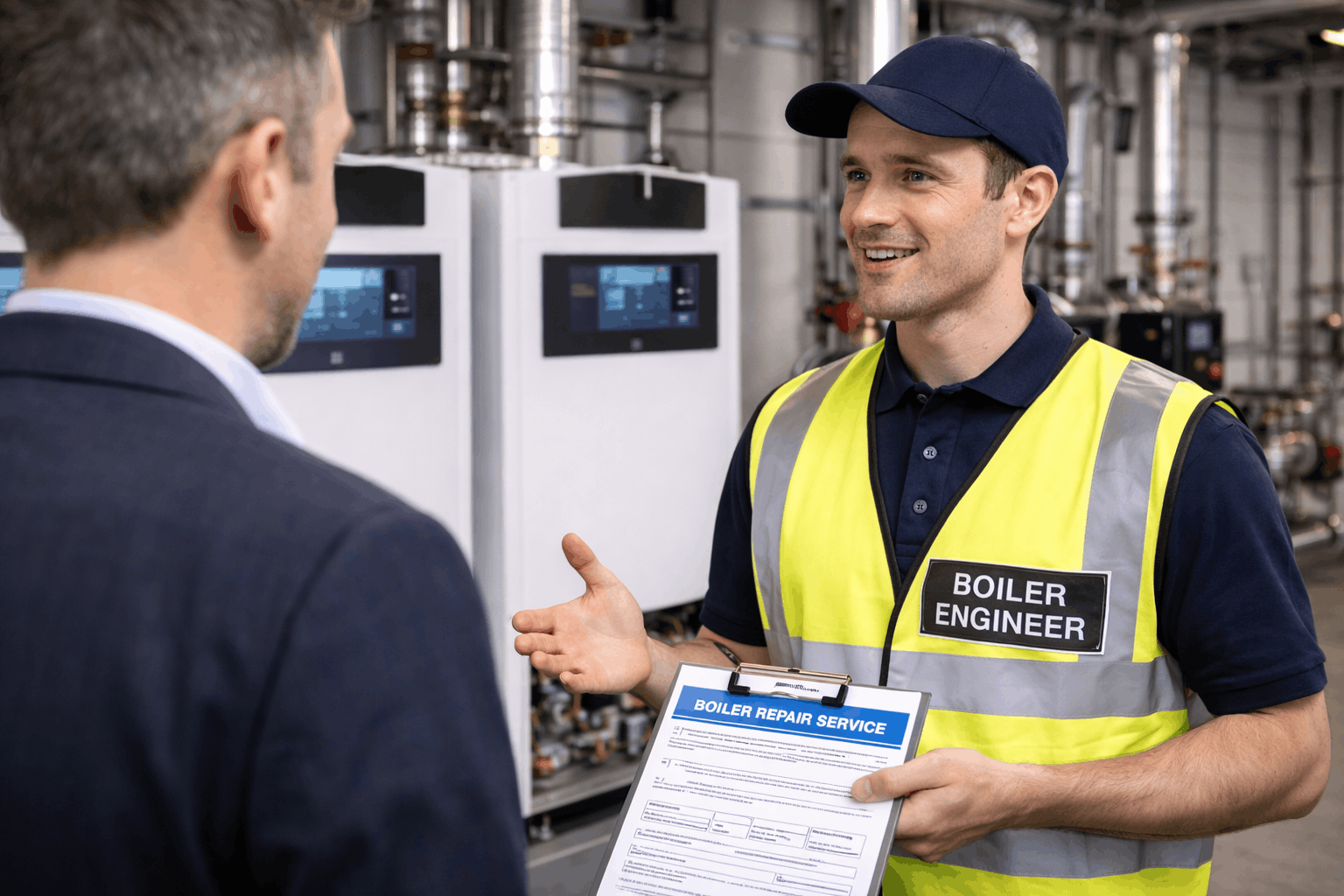 Heating engineer providing telephone support for commercial boiler emergency in Newmarket