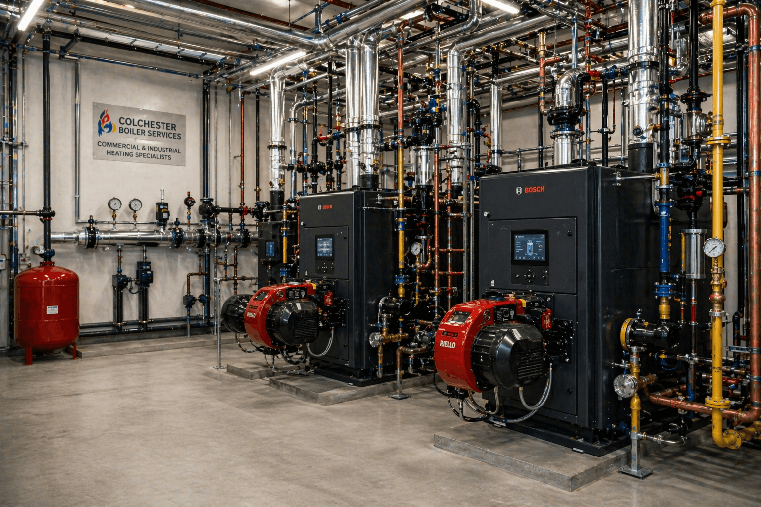 Finished commercial boiler installation system commissioned in Colchester premises