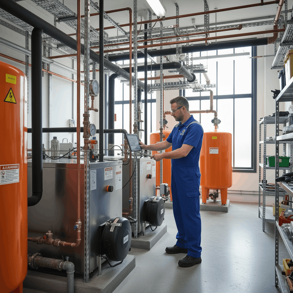 Commercial hot water tank condition inspection and maintenance check in Great Dunmow